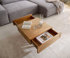 Coffee Table Kayu 60x60cm 2 Drawers Acacia Wood Natural V-Feet Silver