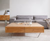 Coffee Table Kayu 115x115cm 4 Drawers Acacia Wood Natural V-Feet Silver