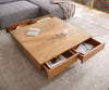 Coffee Table Kayu 115x115cm 4 Drawers Acacia Wood Natural V-Feet Silver