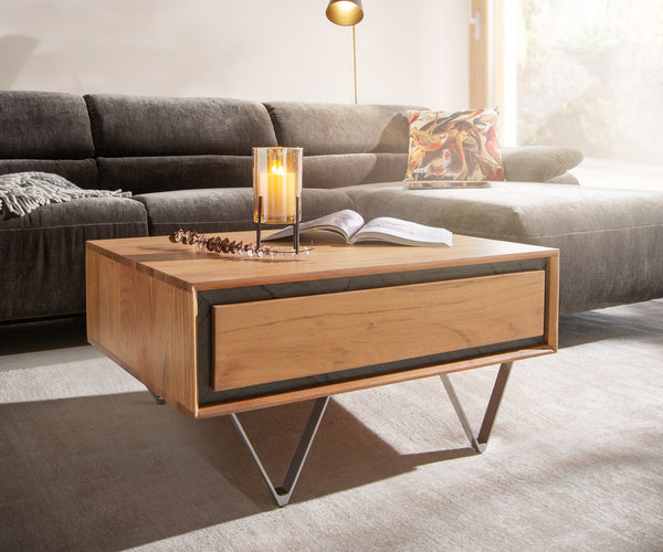Coffee Table Stonegrace 80cm Acacia Wood Natural And Slate