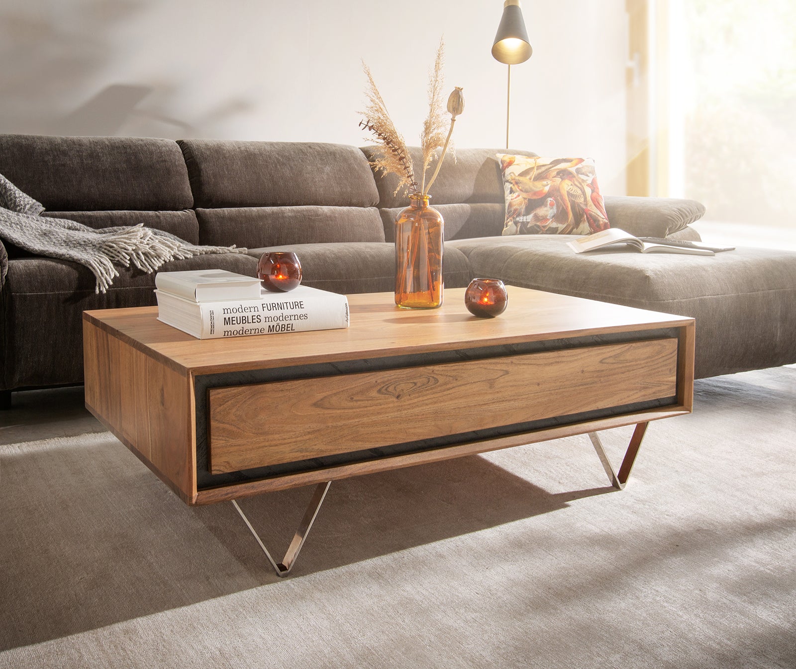 Coffee Table Stonegrace 115cm Acacia Wood Natural And Slate
