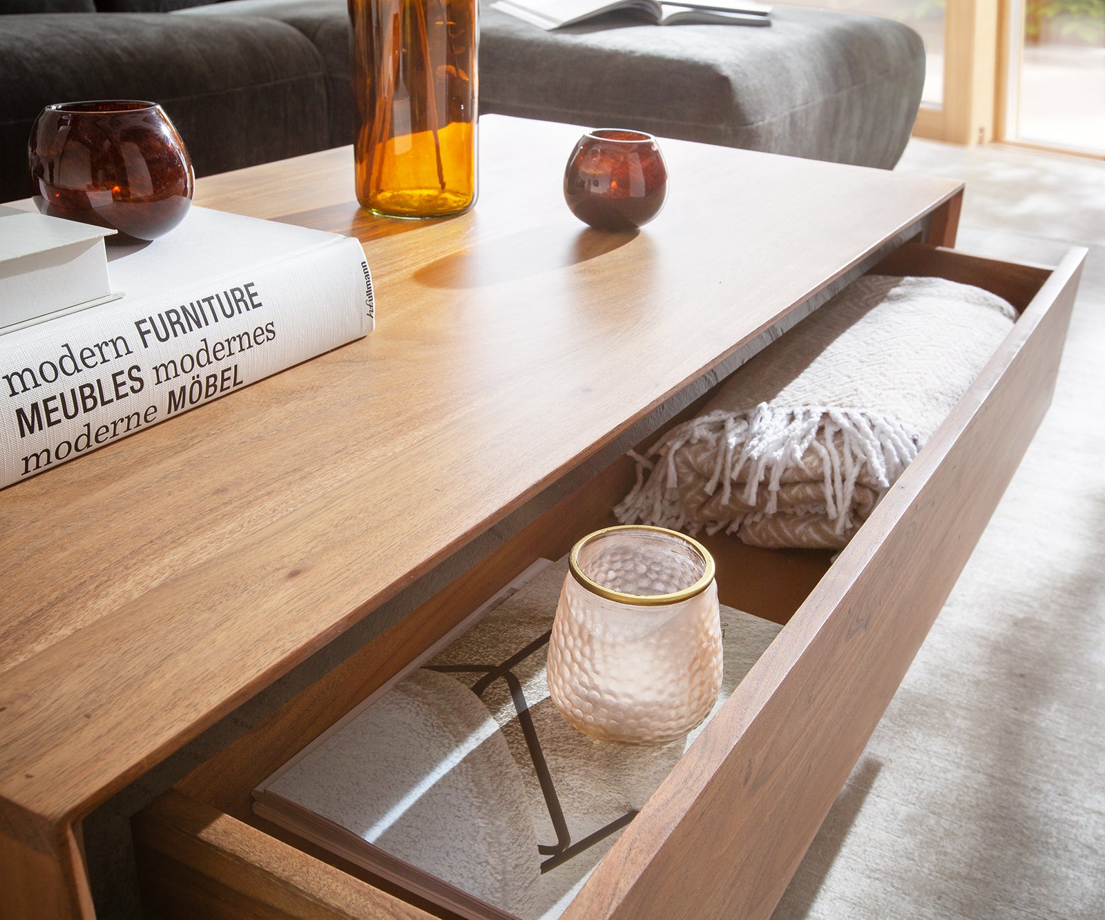 Coffee Table Stonegrace 115cm Acacia Wood Natural And Slate