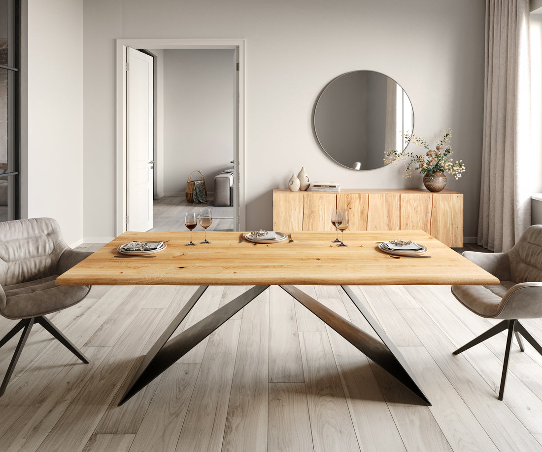 Dining Table Olympus Live-Edge 200x100cm Oak Wood Natural V-Frame Black