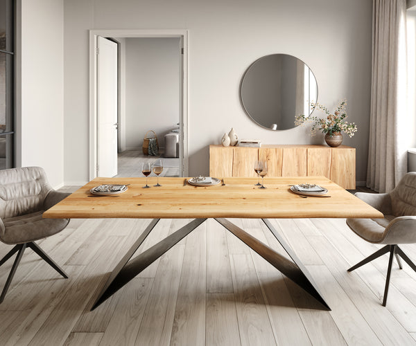 Dining Table Olympus Live-Edge 200x100cm Oak Wood Natural V-Frame Black