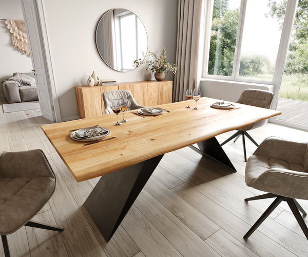 Dining Table Olympus Live-Edge 200x100cm Oak Wood Natural V-Frame Black