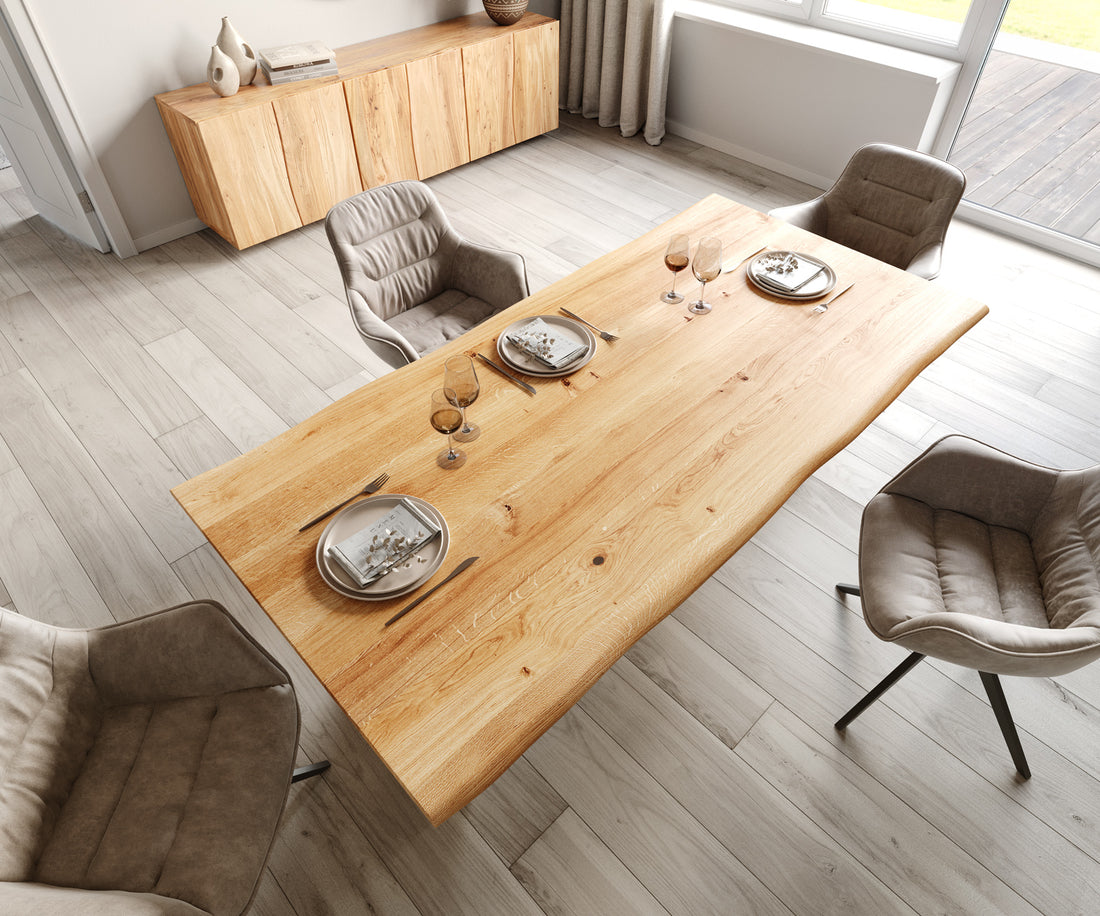 Dining Table Olympus Live-Edge 200x100cm Oak Wood Natural V-Frame Black