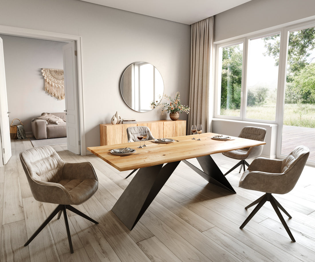 Dining Table Olympus Live-Edge 200x100cm Oak Wood Natural V-Frame Black