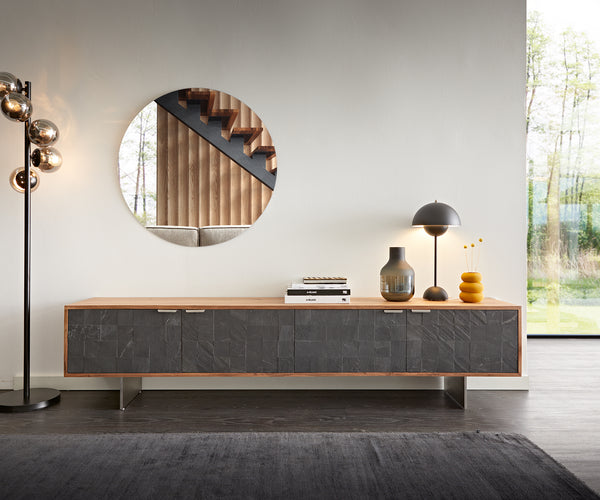 TV Stand Teele 200cm Acacia Wood Natural And Slate 4 Doors