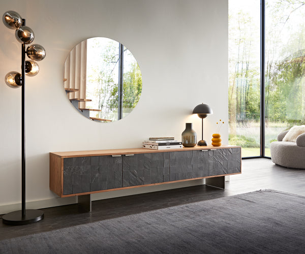 TV Stand Teele 200cm Acacia Wood Natural And Slate 4 Doors