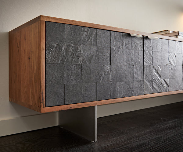 TV Stand Teele 200cm Acacia Wood Natural And Slate 4 Doors
