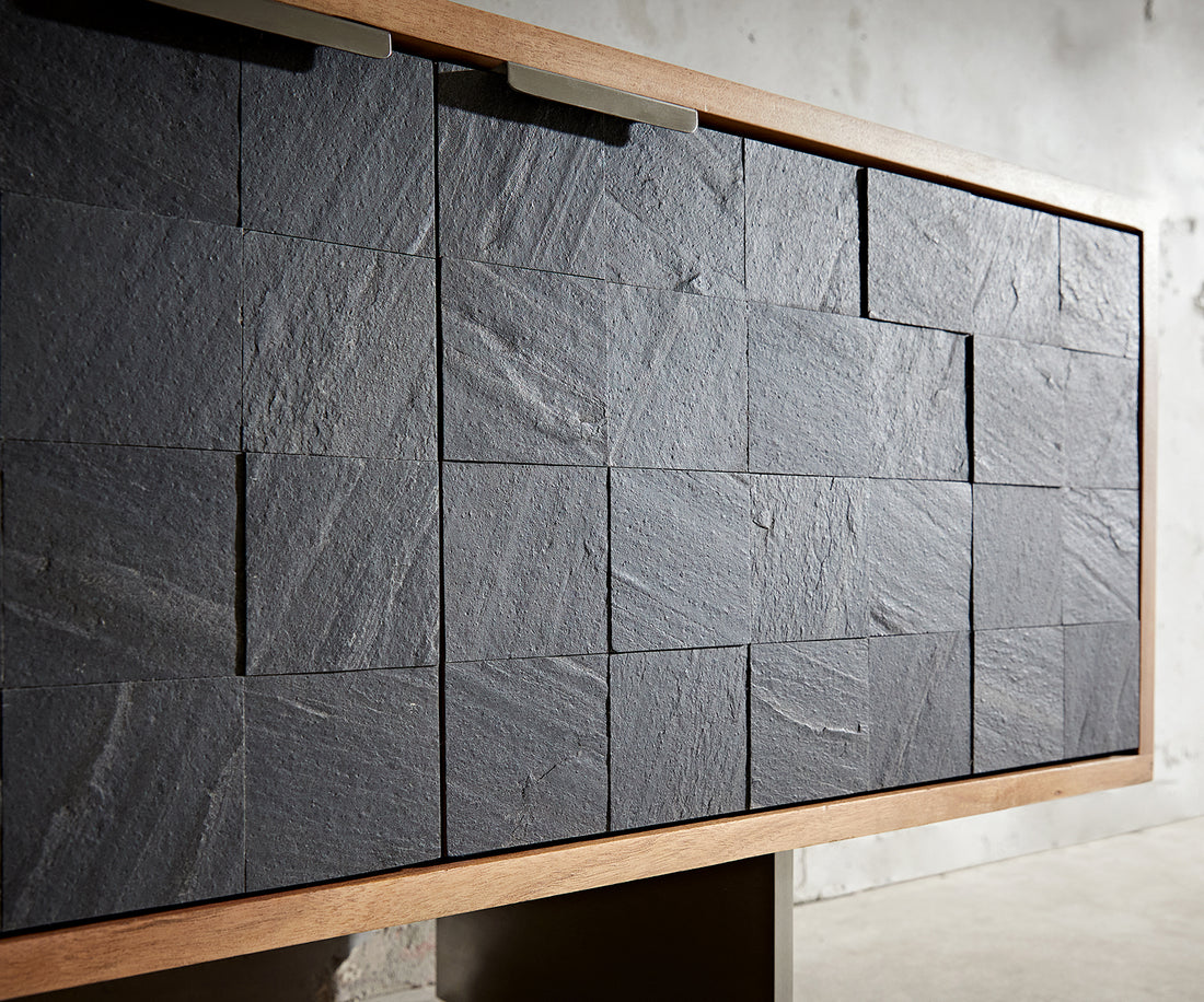 TV Stand Teele 240cm Acacia Wood Natural And Slate 4 Doors