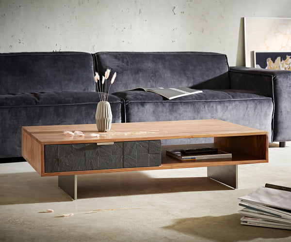 Coffee Table Teele 80-115 cm Acacia Wood Natural And Slate