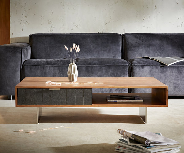 Coffee Table Teele 80-115 cm Acacia Wood Natural And Slate