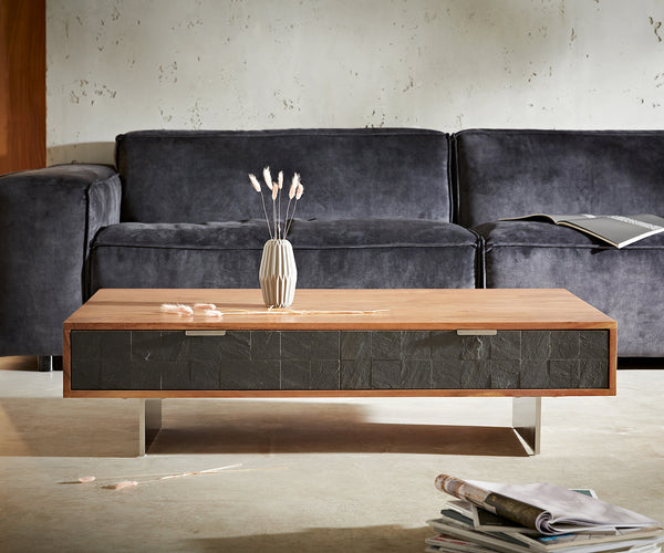 Coffee Table Teele 115cm Acacia Wood Natural And Slate 4 Drawers