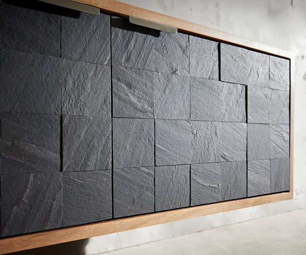 Floating TV Stand Teele 240cm Acacia Wood Natural And Slate 4 Doors