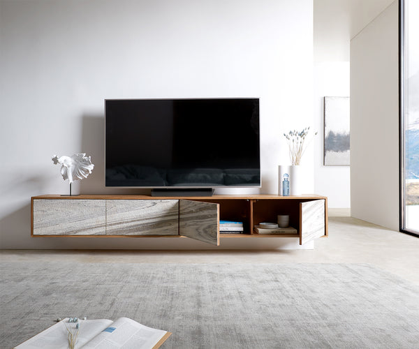Floating TV Stand Kleo 220cm Acacia Wood Natural 4 Doors