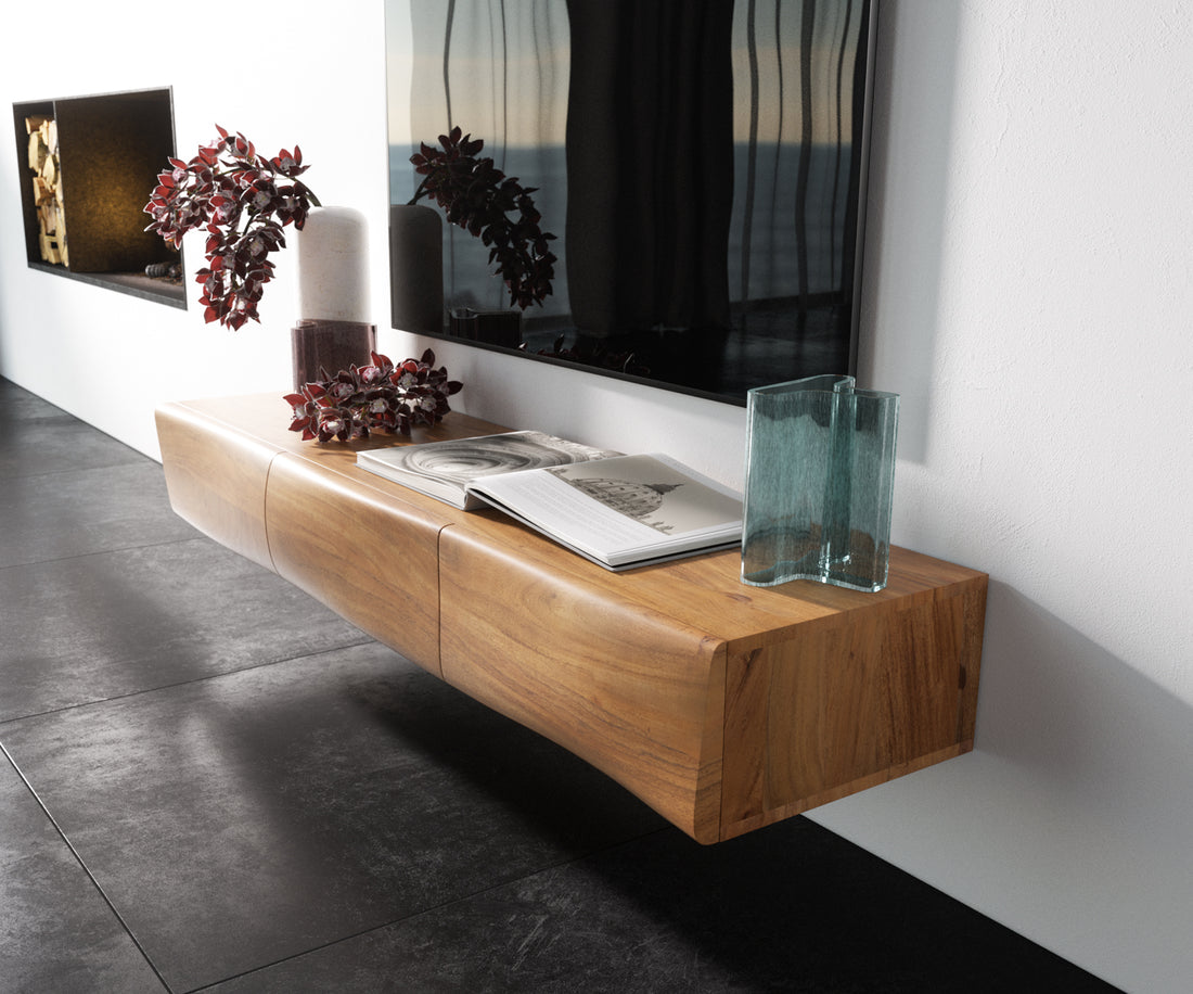 Floating TV Stand New Live-Edge 145cm 3 Doors Acacia Wood Natural