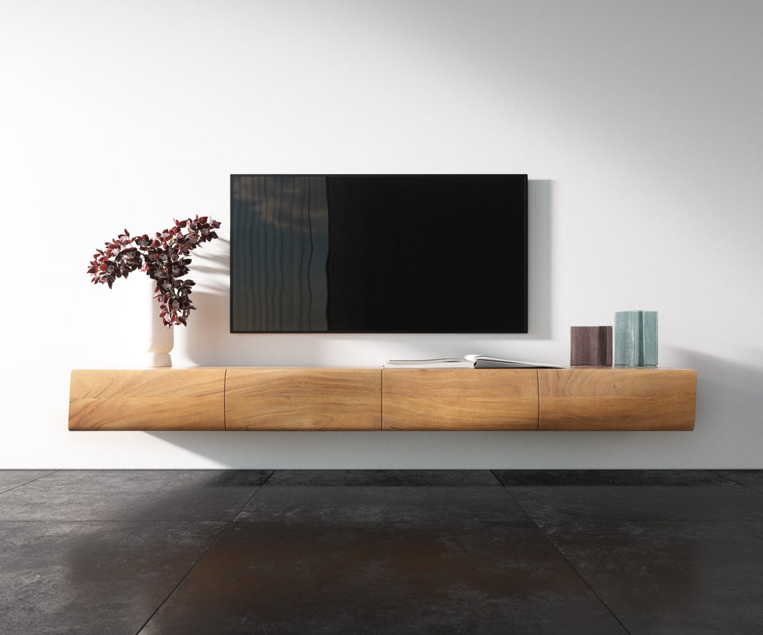 Floating TV Stand New Live-Edge 200cm 4 Doors Acacia Wood Natural