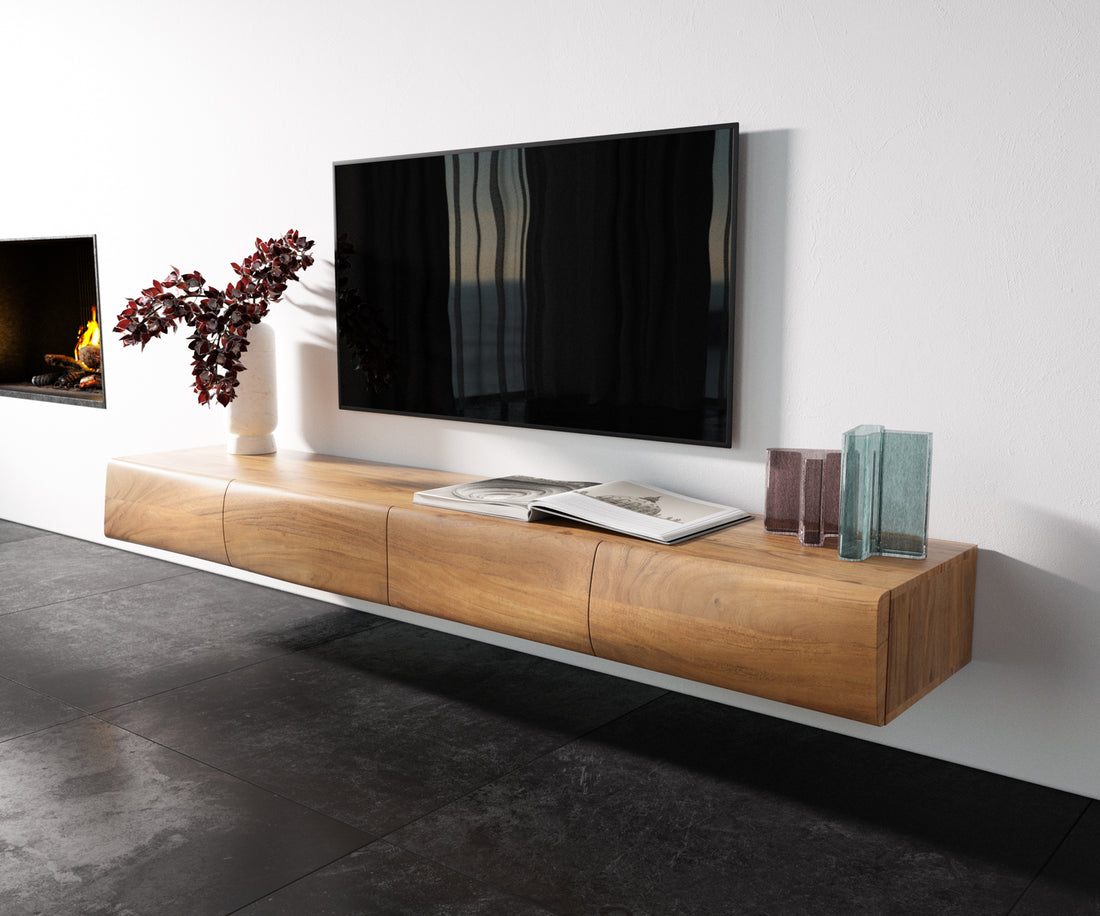 Floating TV Stand New Live-Edge 200cm 4 Doors Acacia Wood Natural