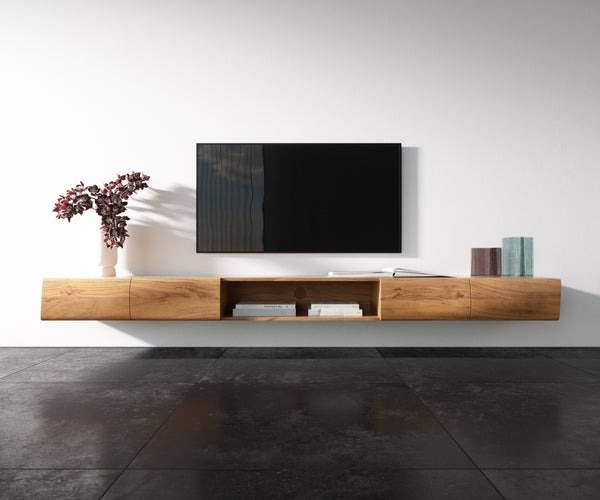 Floating TV Stand New Live-Edge 240cm 4 Doors 1 Compartment Acacia Wood Natural