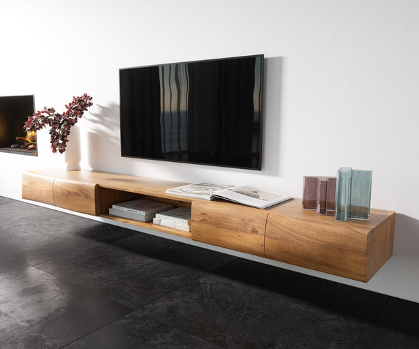 Floating TV Stand New Live-Edge 240cm 4 Doors 1 Compartment Acacia Wood Natural