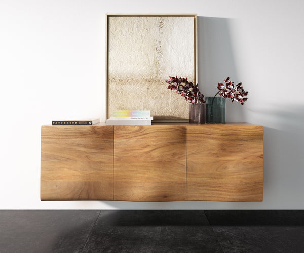 Floating Sideboard New Live-Edge 145cm 3 Doors Acacia Wood Natural