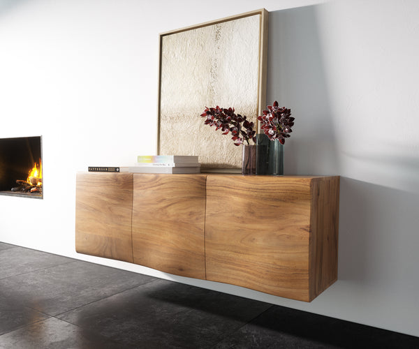 Floating Sideboard New Live-Edge 145cm 3 Doors Acacia Wood Natural
