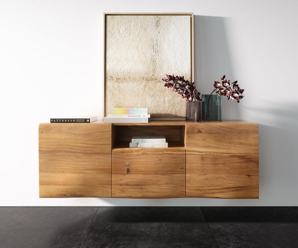 Floating Sideboard New Live-Edge 145 cm 2 Doors 2 Drawers 1 Compartment Acacia Wood Natural