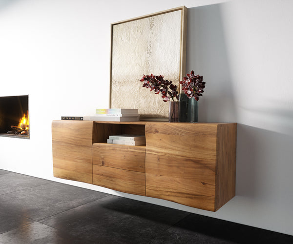Floating Sideboard New Live-Edge 145 cm 2 Doors 2 Drawers 1 Compartment Acacia Wood Natural