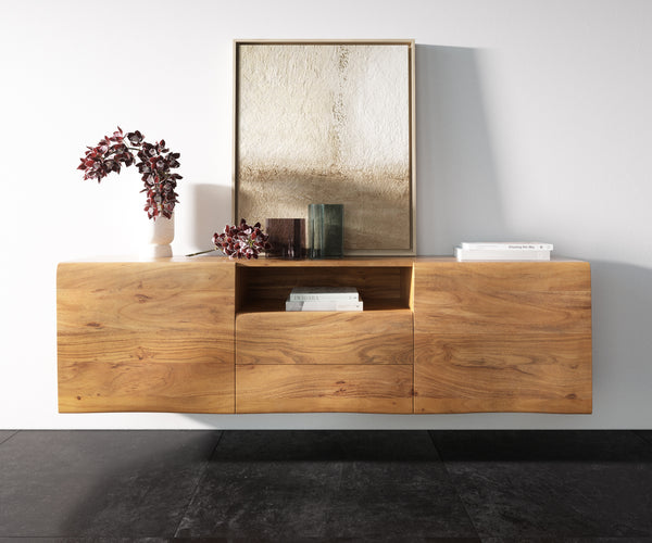 Floating Sideboard New Live-Edge 175cm 2 Doors 2 Drawers 1 Compartment Acacia Wood Natural