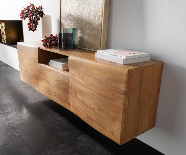 Floating Sideboard New Live-Edge 175cm 2 Doors 2 Drawers 1 Compartment Acacia Wood Natural