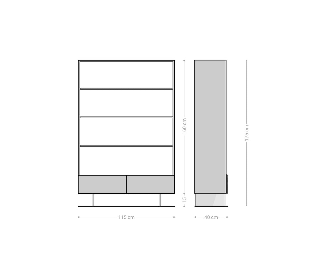 Bookcase New Live-Edge 115x175cm 2 Drawers Acacia Wood Natural Glass Base