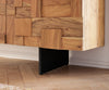 TV Stand Puzzle 260cm Acacia Wood Natural 4 Doors 2 Drawers Narrow Feet Black