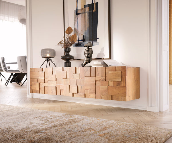 Floating TV Stand Puzzle 175cm Acacia Wood Natural 4 Doors