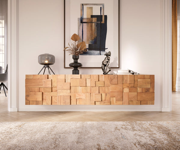 Floating TV Stand Puzzle 175cm Acacia Wood Natural 4 Doors