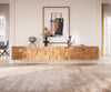 Floating TV Stand Puzzle 260cm Acacia Wood Natural 4 Doors 2 Drawers