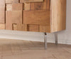 TV Stand Puzzle 175cm Acacia Wood Natural 4 Doors Angled Feet Silver