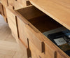 TV Stand Puzzle 260cm Acacia Wood Natural 4 Doors 2 Drawers Angled Feet Silver