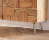TV Stand Puzzle 260cm Acacia Wood Natural 4 Doors 2 Drawers Angled Feet Silver