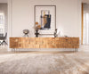 TV Stand Puzzle 260cm Acacia Wood Natural 4 Doors 2 Drawers Angled Feet Silver