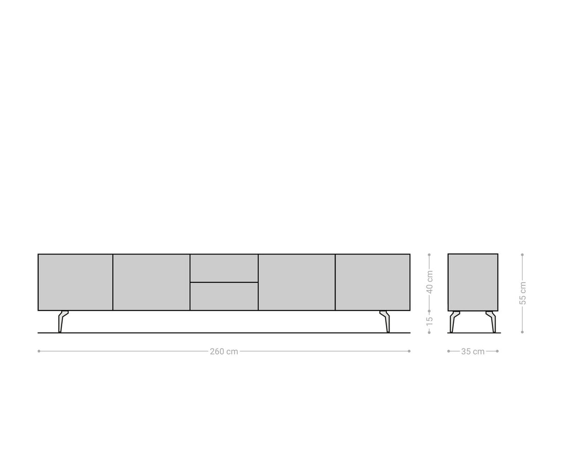 TV Stand Puzzle 260cm Acacia Wood Natural 4 Doors 2 Drawers Angled Feet Silver