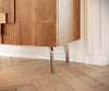 Sideboard Puzzle 175cm Acacia Wood Natural 3 Doors Angled Feet Silver