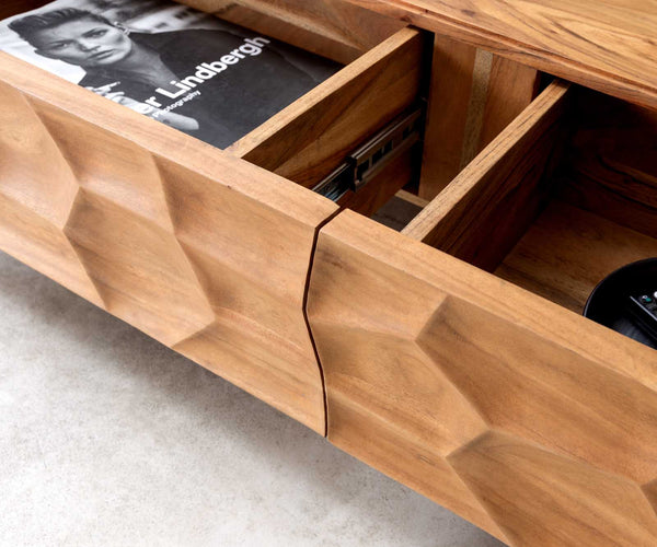 Coffee Table Solu 120x70cm Acacia Wood Natural 4 Drawers 3D Front