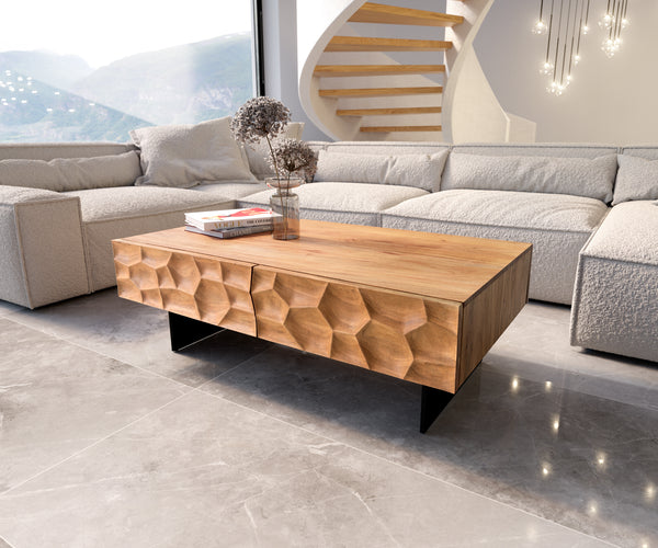 Coffee Table Solu 120x70cm Acacia Wood Natural 4 Drawers 3D Front