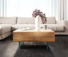 Coffee Table New Live-Edge 80x60cm 2 Drawers Acacia Wood Natural Glass Base