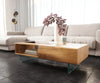 Coffee Table New Live-Edge 115x60cm 2 Drawers 1 Compartment Acacia Wood Natural Glass Base
