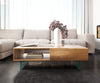 Coffee Table New Live-Edge 115x60cm 2 Drawers 1 Compartment Acacia Wood Natural Glass Base
