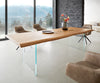 Dining Table Olympus Live Edge Acacia Wood Natural Glass Frame 140-300cm
