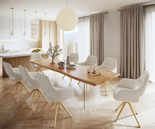 Dining Table Olympus Live Edge 300cm Acacia Wood Natural Glass Frame 55mm Top