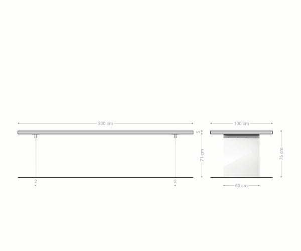 Dining Table Olympus Live Edge 300cm Acacia Wood Brown Glass Frame 55mm Top